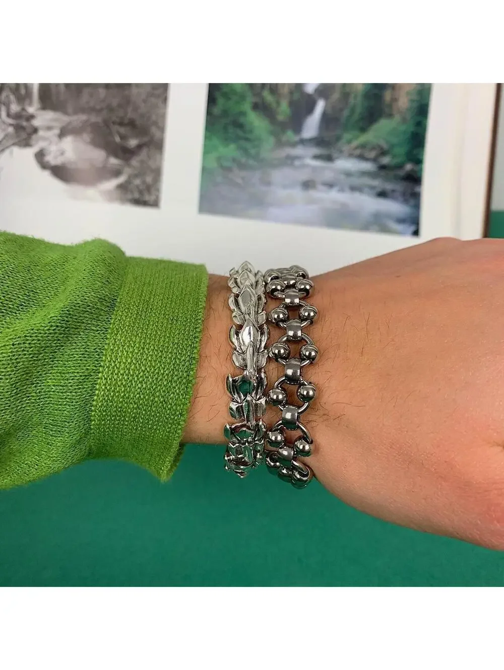 Cyber Y2K style Punk Silver stainless steel ball chain bracelet. Unisex
